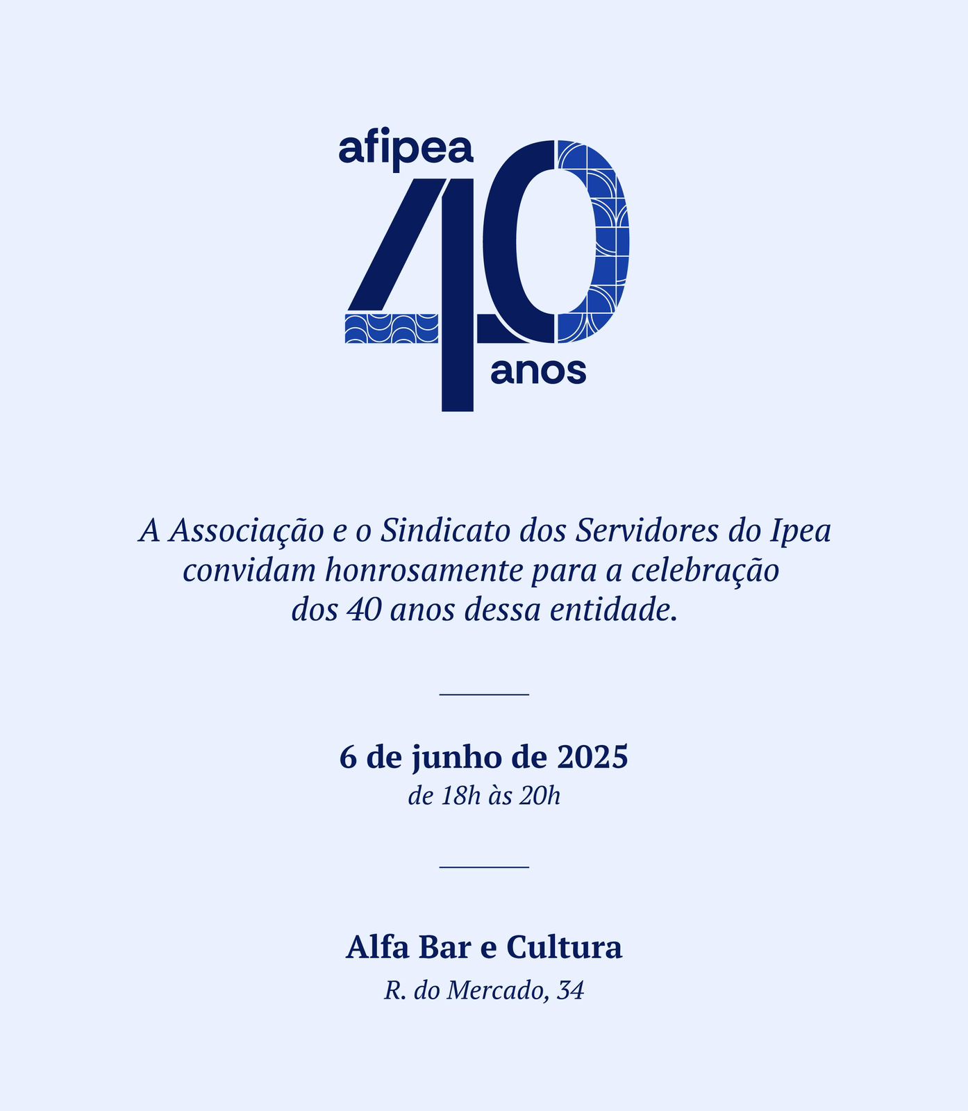 ✨ É HOJE! Happy Hour de 40 anos da Afipea 
